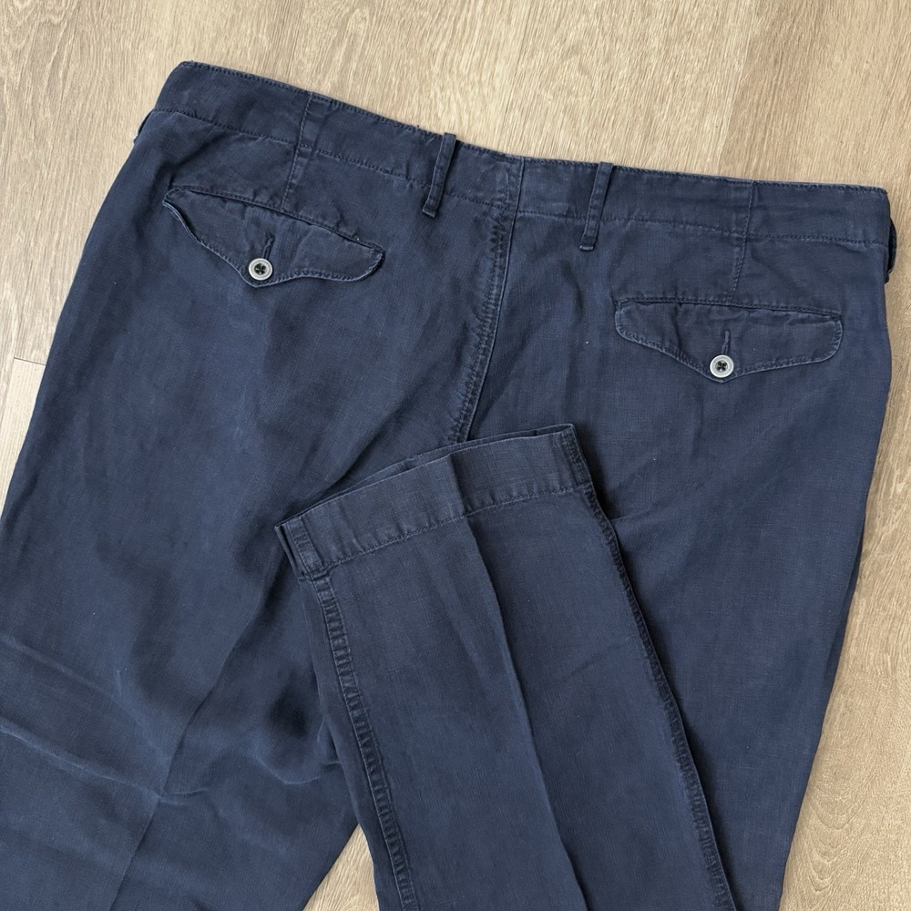 Polo Ralph Lauren 100% Linen Trousers Pants Men's 40x30 Navy Blue Straight
